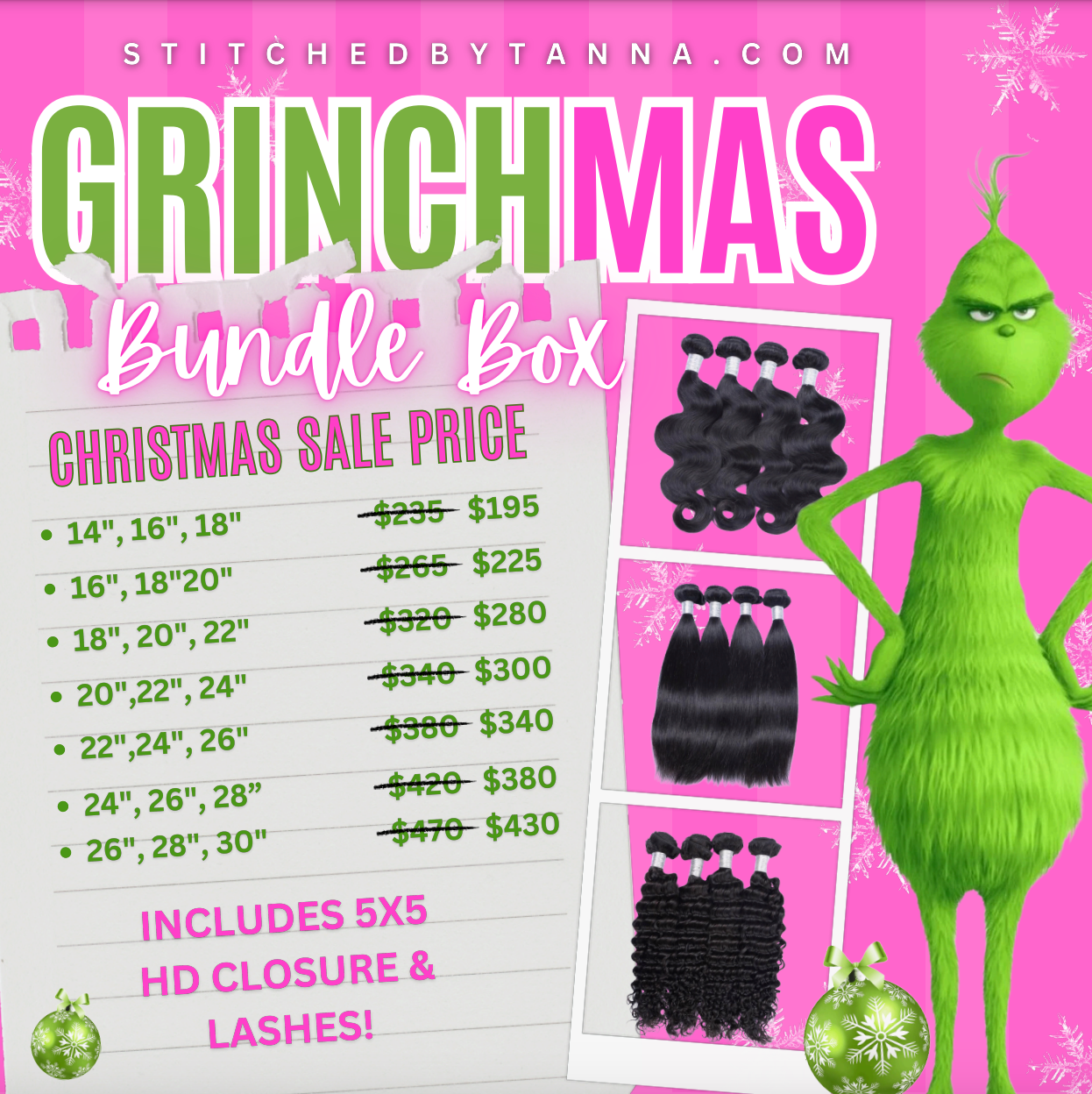 CHRISTMAS BUNDLES+ CLOSURE DEAL (Includes 5x5 HD Closure)