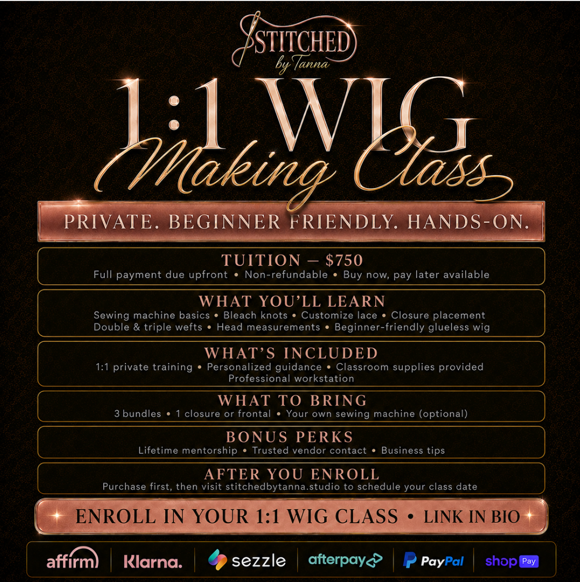 1:1 Wig Making Class
